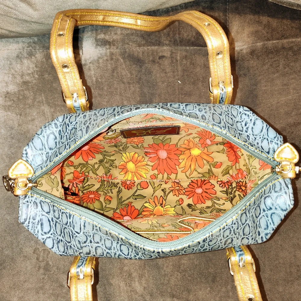 Sharif Blue and Gold Embossed Shoulder Bag - Picture 13 of 16